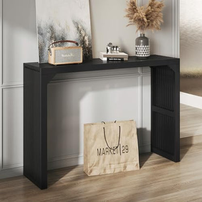 Narrow Console Table for Entryway, Living Room, Hallway - 46" Solid Wood Farmhouse Table with Storage (Black)