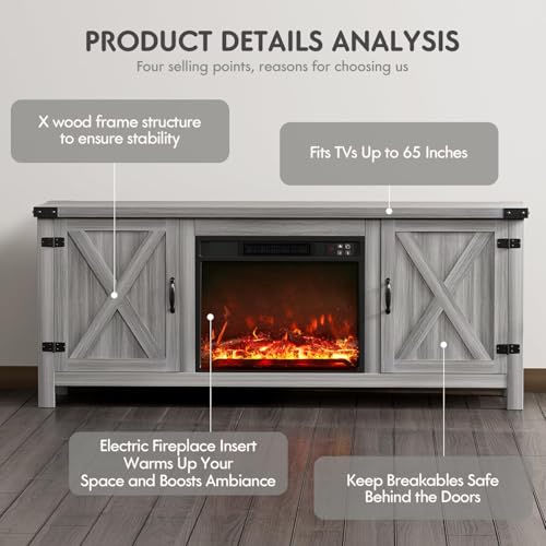 58 Inch Fireplace TV Stand for TVs up to 65 Inch, Gray Wash, view 6