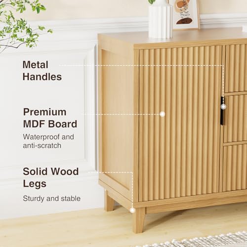 47.2" W Storage Cabinet with 3 Drawers, Fluted Buffet Cabinet with Storage, view 4
