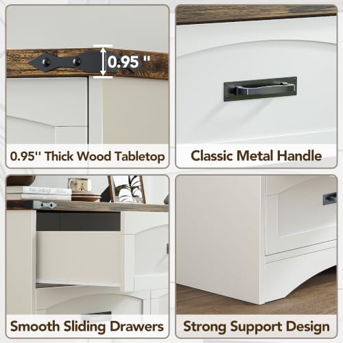 47" Farmhouse 6-Drawer Dresser for Bedroom, Pure White + Walnut, view 7