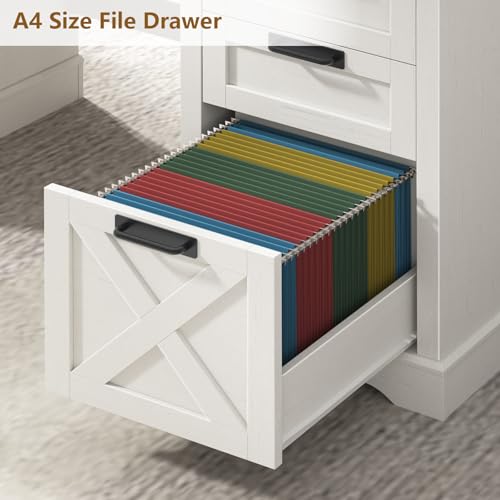 60" Farmhouse Executive Desk with 8 Drawers, Wood Computer Desk with Keyboard Tray and Charging Station, Home Office Desk Writing with File Drawer Fits A4 Size for Work and Study, White and Black