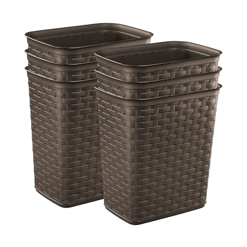 3.4 Gallon Weave Wastebasket, Small, Decorative Trash Can for the Bathroom, Bedroom, Dorm Room, or Office, Espresso Brown, 6-Pack