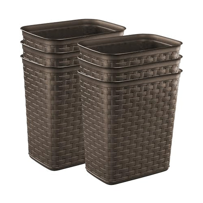 3.4 Gallon Weave Wastebasket, Small, Decorative Trash Can for the Bathroom, Bedroom, Dorm Room, or Office, Espresso Brown, 6-Pack