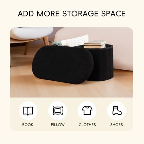 Storage Ottoman Bench Tufted Oval Ottomans Bench Foot Rest, Boulce Bench with Storage 30"x15"x15" (Black)
