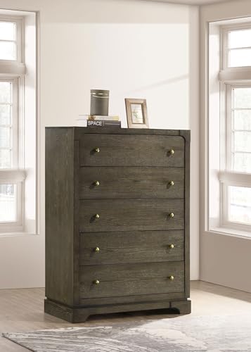 Coaster Home Furnishings Gran Park Modern Classic Wood 5-Drawer Bedroom Chest of Drawers Chiffonier Clothing Storage Cabinet Bedroom Armoire Tall Dresser Organizer Unit Dark Cocoa 224935