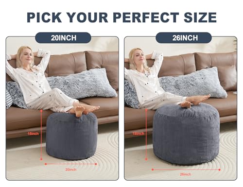 Pouf Ottoman, Corduroy Round Gray Foot Stools Ottomans, 20x15in, view 4
