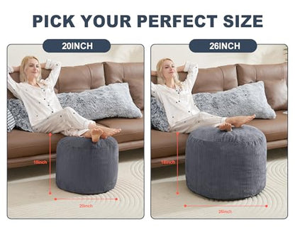 Pouf Ottoman, Corduroy Round Gray Foot Stools Ottomans, 20x15in, view 4