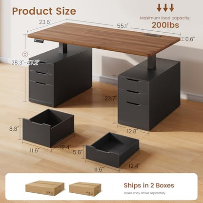 Electric Standing Desk with 6 Drawers, 55" Adjustable Stand up Desk with Storage, view 3
