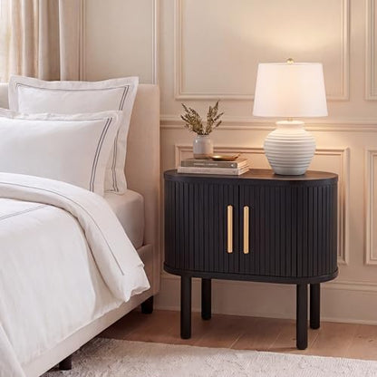 SAFAVIEH Home Collection Tealla Black/Gold 2-Door Tambour Nightstand