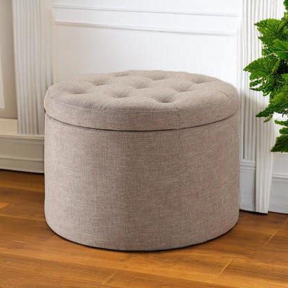 Designs4Comfort Round Shoe Ottoman, Tan Fabric