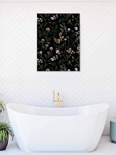 NuYeBiofx Dark Watercolor Blossom Flower Canvas Wall Art Prints,48"x32" Framed Picture Artwork Rustic Floral Leaves on Black Printed Canvas Oil Painting for Living Room Bedroom Office,Ready to Hang