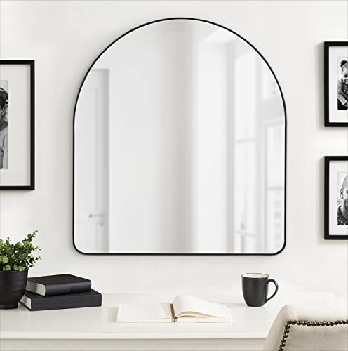 Zayda Modern Round Arch Framed Statement Wall Mirror, 32 x 36, Black, Metal Minimalist Farmhouse Arched Wall Mirror with Smooth Curves