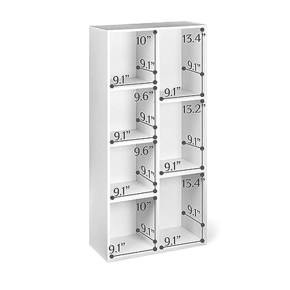 7 Cube Organizer Bookcase, Storage Shelf for Home and Office, Display Storage Organizer, Sturdy with Easy Assembly, 9.25"D x 19.49"W x 41.73"H, White