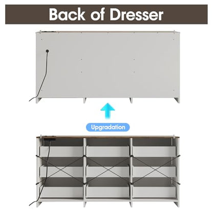 Dresser for Bedroom, 9 Drawer Wide Dresser Organizer with Charging Station, view 4