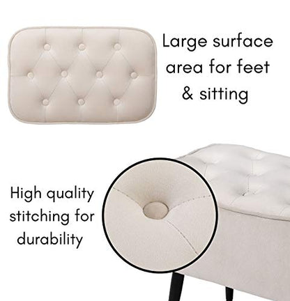Tufted Curve Ottoman Velvet Foot Stool - Modern Upholstered Padded Footrest for Living Room or Bedroom - Small Cushioned Accent Chair for Couch, Sofa, or Extra Seating (Tan)