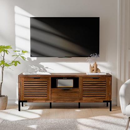 Millie Solid Wood TV Stand for TVs up to 65 Inches, Modern Farmhouse TV Stand with Rustic Charm, TV Stands for Living Room, Chestnut