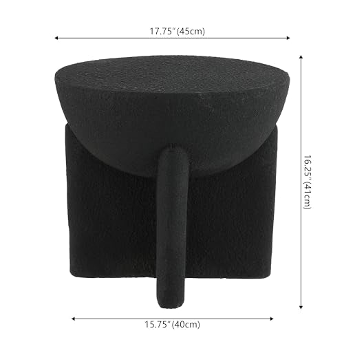 Brady 16.25" Modern Indoor Outdoor Accent Table, Black Frosted | Weather Resistant Polyresin, Waterproof Sculptural Geometric Drum, Minimalist Pedestal, Garden Stool, No Assembly