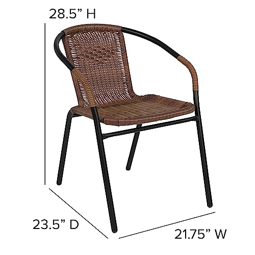 Lila Modern Rattan Indoor/Outdoor Stackable Dining Chairs, Stacking Rattan Bistro Chairs for Patio or Restaurant, Set of 4, Brown