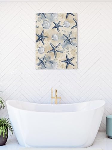 NuYeBiofx Summer Ocean Starfish Shell Canvas Wall Art Prints,48"x32" Framed Picture Artwork Watercolor Underwater Marine Life Printed Canvas Oil Painting for Living Room Bedroom Office,Ready to Hang