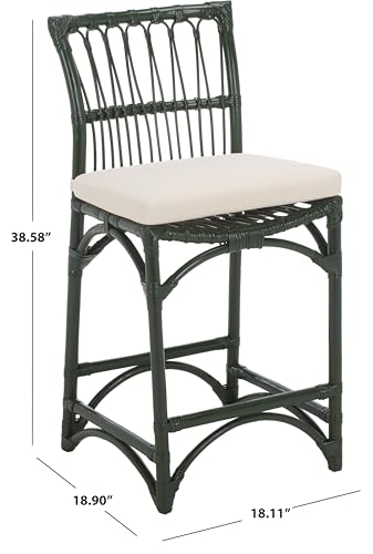 SAFAVIEH Furniture - Zorianna 23.6" Seat Height Counter Stool - White & Forest Green - Handwoven Rattan Design - Fully Assembled - Ideal for Kitchen, Dining Room & Kitchen Island (BST6508D)