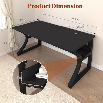 47 X 23.6'' Computer Desk, Home Office Desks w/Shelf Storage, Computer Desk w/Metal Frame, Cable Management, Study Student Desk Writing Work Table Deeper & Thicker Desktop for Home Bedroom