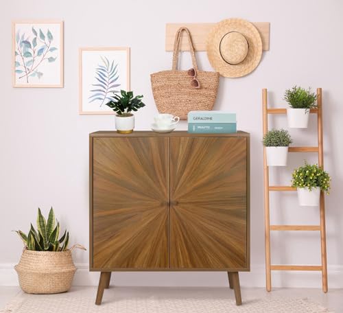 Modern Sideboard Buffet Cabinet with Crafted Door, Mid Century Accent Storage Console Table, Farmhouse Cupboard Wood Bar Cabinet for Living Room Kitchen Office Dining Room Entryway