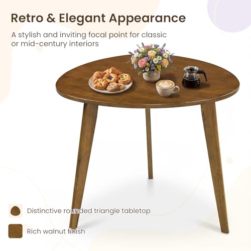35.5" Dining Table for 2-3, Farmhouse Wooden Kitchen Table with Solid Rubber Wood Legs, Space-Saving Dinner Table for Dinette, Living Room, Dorm, Home Office, Walnut