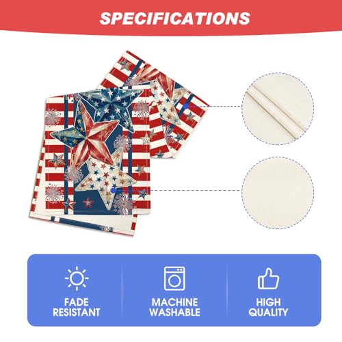 American Flag Stars 210 GSM 4th of July Table Runner, Patriotic Memorial Day Kitchen Dining Table Decoration for Home Party Decor 13x72 Inch