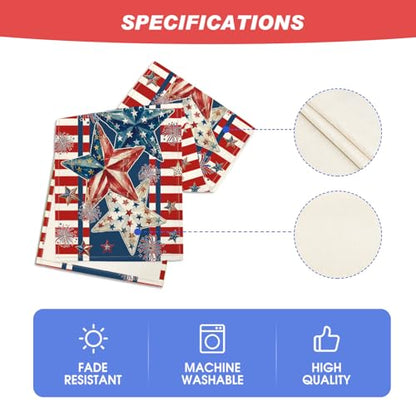 American Flag Stars 210 GSM 4th of July Table Runner, Patriotic Memorial Day Kitchen Dining Table Decoration for Home Party Decor 13x72 Inch