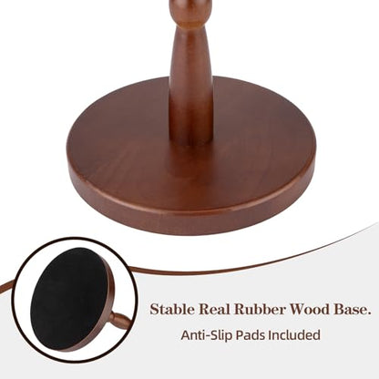 12" Real Wood Round Drink Table, Small Pedestal Side Table with Decorative Beaded Design, Accent End Table for Living Room and Bedroom, Brown