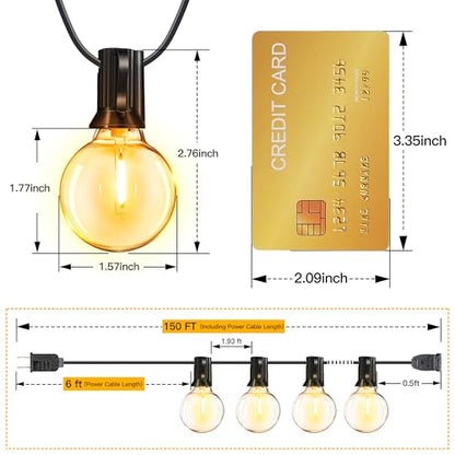 150FT Outdoor String Lights, Waterproof Connectable Shatterproof Outside Light with 75 Edison + 4 Spare LED Bulbs Plug in, Patio Lights for Indoor Balcony Porch Camping Deck