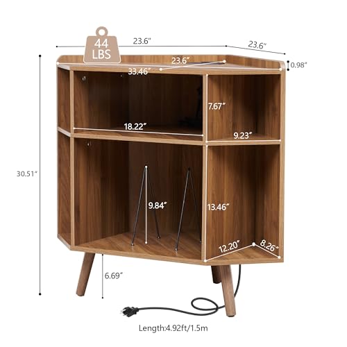 Corner Record Player Stand with Charging Station & USB Ports, view 4