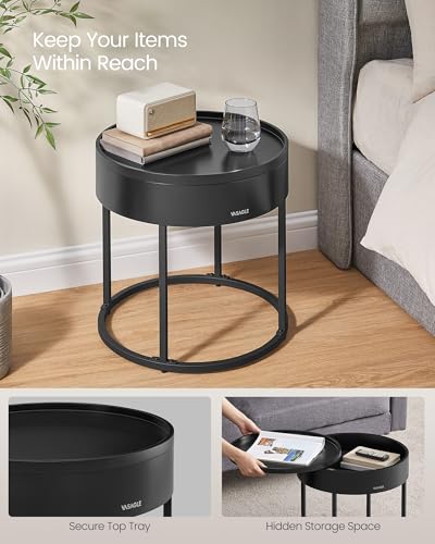 VASAGLE Round Coffee Tables, Set of 2 Nesting Tables, Modern Round Side Tables with Hidden Storage and Top Tray, for Living Room, Bedroom, Office, Rustic Brown and Ink Black ULCT044K01