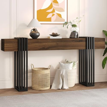 71 Inch Long Console Table, Extra Thick Industrial Sofa Table Behind The Couch Rectangular Entryway Table for Entrance Hallway Living Room, Entire top Board & 4-Pipe Legs, Walnut