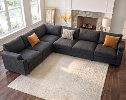 Sectional Couches for Living Room FSC Certified Chenille Modular Couch Oversized Cloud U Shaped Convertible Sleeper Sofa Chaise Detachable Armrest Cushion (Chenille Grey, L Shape 6 Seat)