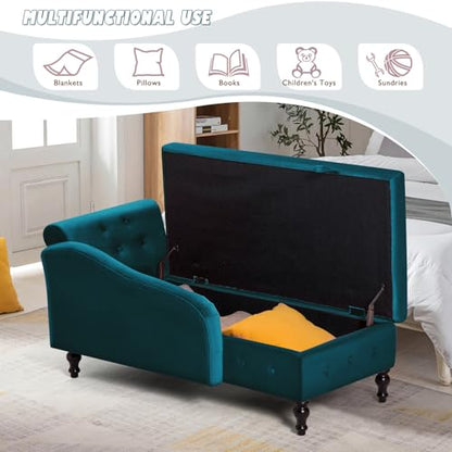 Velvet Chaise Lounge w/Right Armrest & Storage Space, Teal, view 7