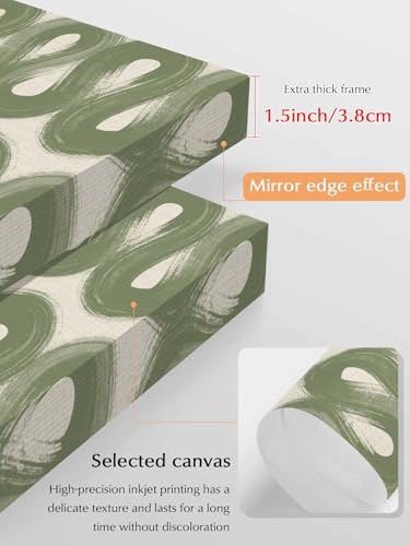 NuYeBiofx Sage Green Stripes Ribbon on Linen Canvas Wall Art Prints,48"x32" Framed Picture Artwork Abstract Waves Line Printed Canvas Oil Painting for Living Room Bedroom Office,Ready to Hang