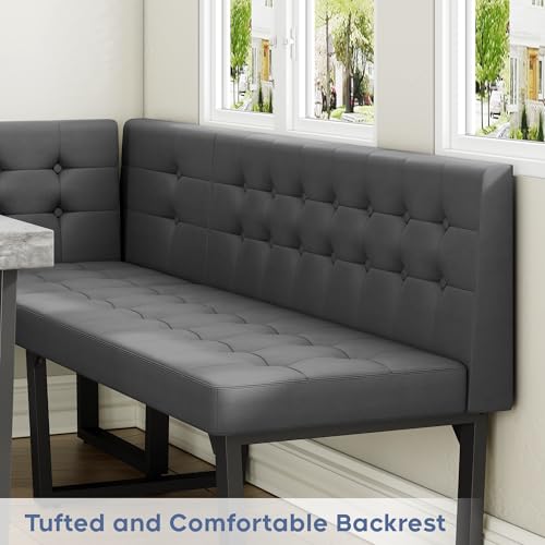 Corner Dining Table Set for Small Spaces, 72 Inch Breakfast Nook with Storage Banquette, 5 Piece Dining Set with Upholstered Bench, Modern Grey