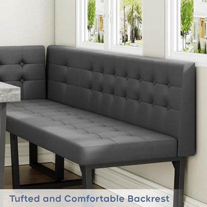 Corner Dining Table Set for Small Spaces, 72 Inch Breakfast Nook with Storage Banquette, 5 Piece Dining Set with Upholstered Bench, Modern Grey