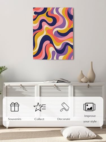 NuYeBiofx Retro Abstract Colorful Stripes Canvas Wall Art Prints,48"x32" Framed Picture Artwork Wavy Fluid Swirling Line Printed Canvas Oil Painting for Living Room Bedroom Office,Ready to Hang