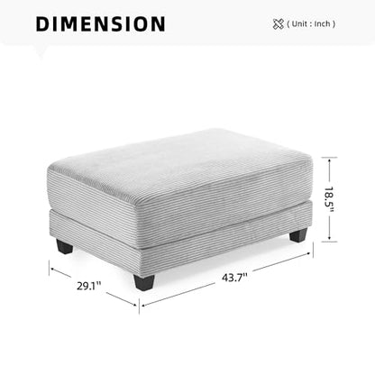 Corduroy Ottoman for Sectional Sofa, Modular Footrest with Wooden Legs, 43.7 x 29.1 x 18.5 Inches, Convertible Furniture for Living Room,Gray