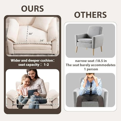 Modern Oversized Chair, Comfy Chenille Accent Chair Large Upholstered Armchair with Extra Thick and Deep Seat Lounge Chair for Living Room,Bedroom,Apartment, Beige