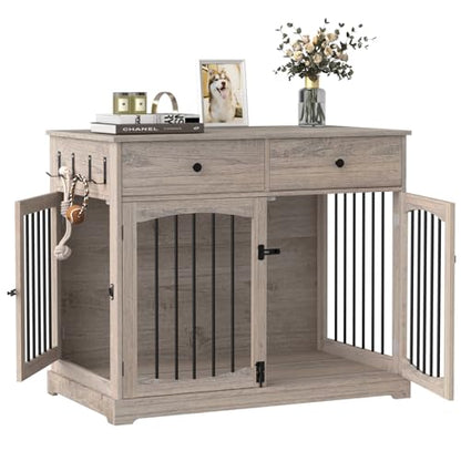 40" Dog Crate Furniture, Farmhouse Wooden Pet Kennel w/Drawer, view 2