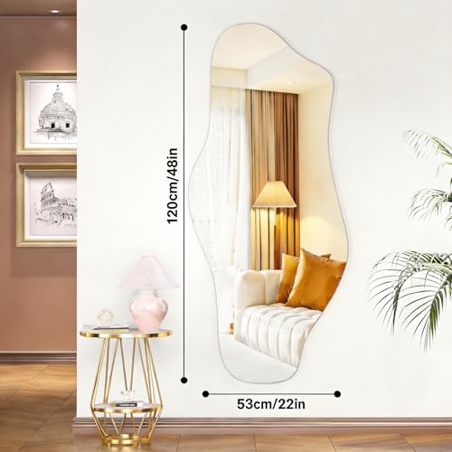 Irregular Wall Mirror, 48"x22" Asymmetrical Frameless Mirror, Modern Decorative Mirrors for Living Room, Entryway, Hallway, Bathroom, Bedroom,Wall Mounted Home Decor