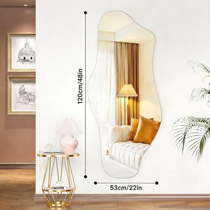 Irregular Wall Mirror, 48"x22" Asymmetrical Frameless Mirror, Modern Decorative Mirrors for Living Room, Entryway, Hallway, Bathroom, Bedroom,Wall Mounted Home Decor
