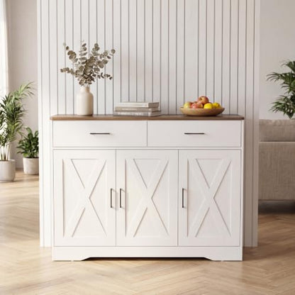 42.5" Farmhouse Sideboard Buffet Cabinet with Barn Doors, White, view 3