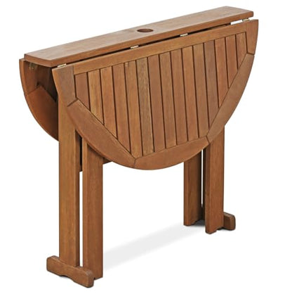 FG17035 Tioman Hardwood Patio Furniture Gateleg Round Table in Teak Oil, Natural