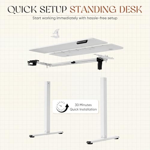 Electric Standing Desk, 40 x 24 Inches Height Adjustable Sit Stand up Desk, Memory Preset Computer Home Office Desks with Sturdy Metal Frame, Phone Stand Cable Management Hole (White, 40'')