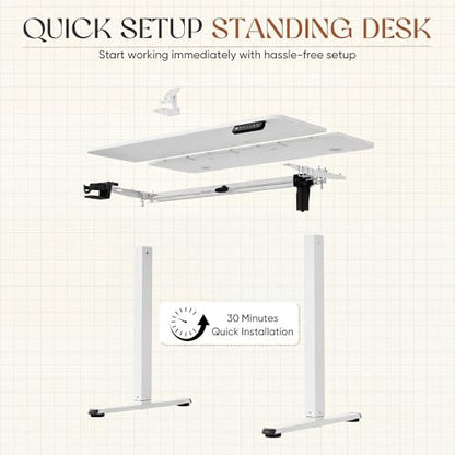 Electric Standing Desk, 40 x 24 Inches Height Adjustable Sit Stand up Desk, Memory Preset Computer Home Office Desks with Sturdy Metal Frame, Phone Stand Cable Management Hole (White, 40'')