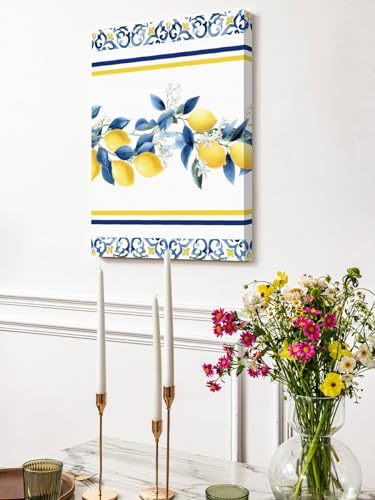 NuYeBiofx Lemon Moroccan Geometric Canvas Wall Art Prints,40"x28" Framed Picture Artwork Summer Wildflower Leaves Printed Canvas Oil Painting for Living Room Bedroom Office,Ready to Hang